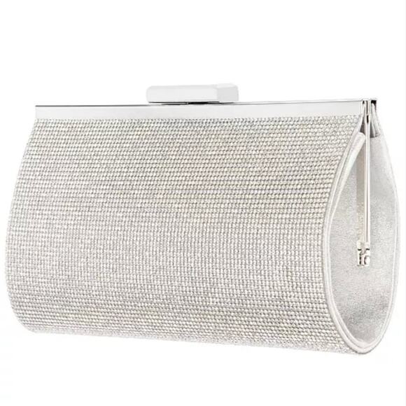 Nina Winslet Crystal Frame Clutch Silver NWT - Picture 1 of 10